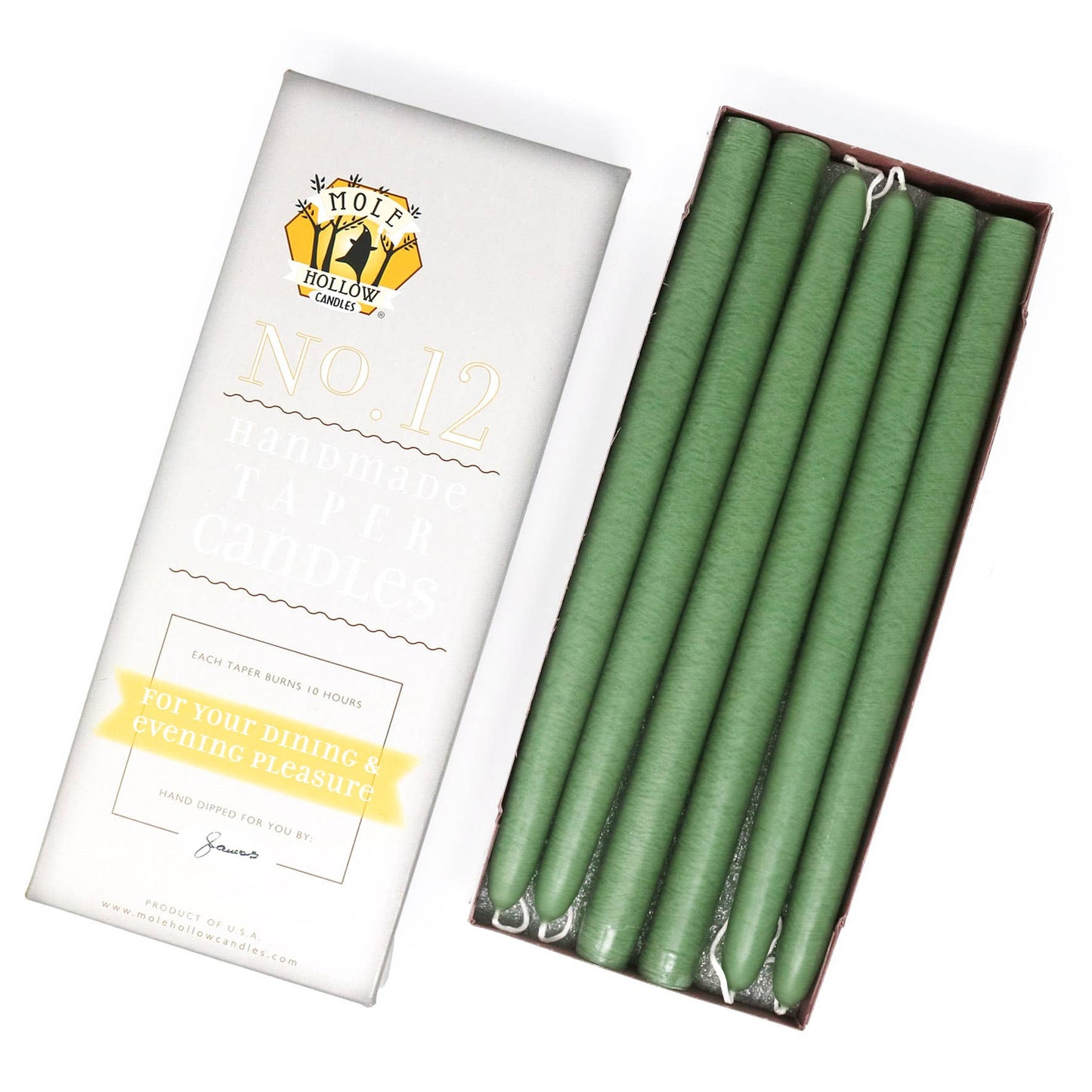 12" Hand Dipped Unscented Taper Candles - 39 Colors USA Made: Off White