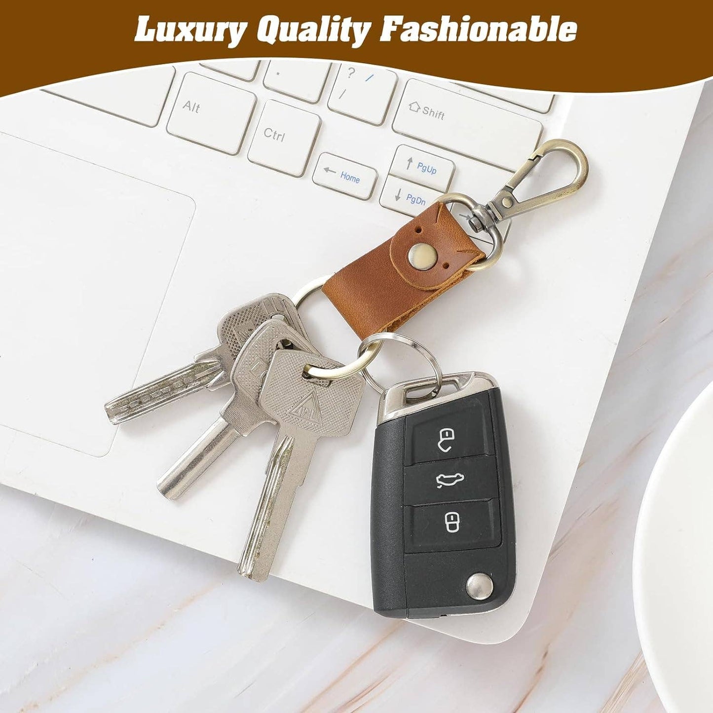 Light Brown and Warm Brass Genuine Leather Keychain