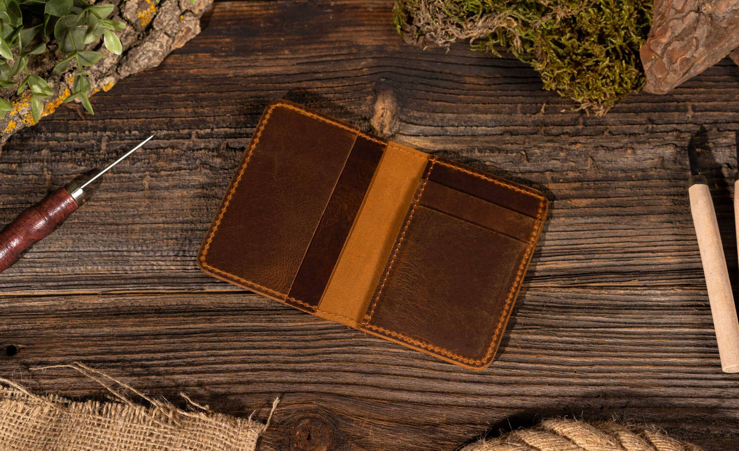 Genuine Leather Wallet, Handmade Wallet: Brown