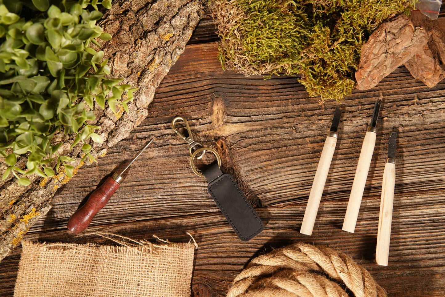 Leather Keychain, Geniune Leather Keychain: Green