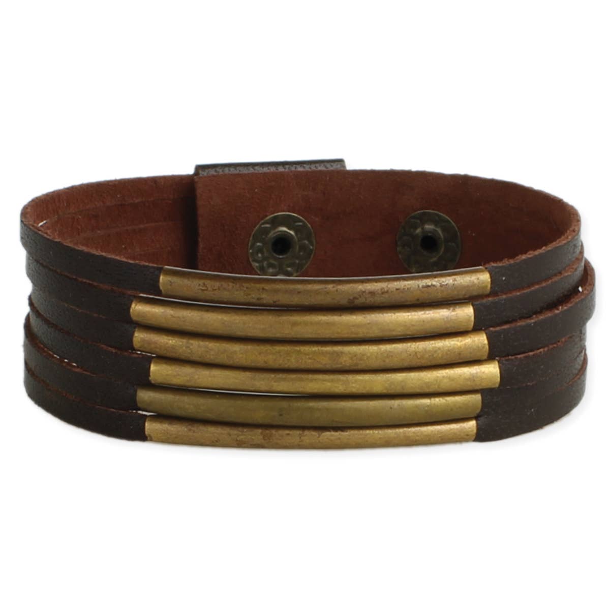 Leather & Brass Bars Bracelet