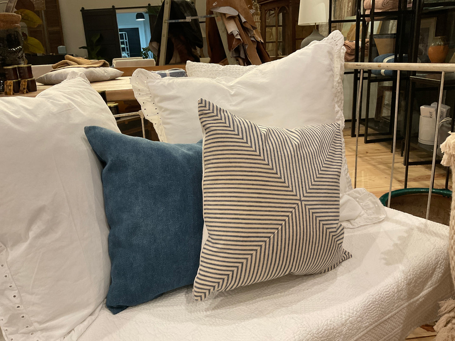 Hand sewn Vintage Ticking pillow with Down insert