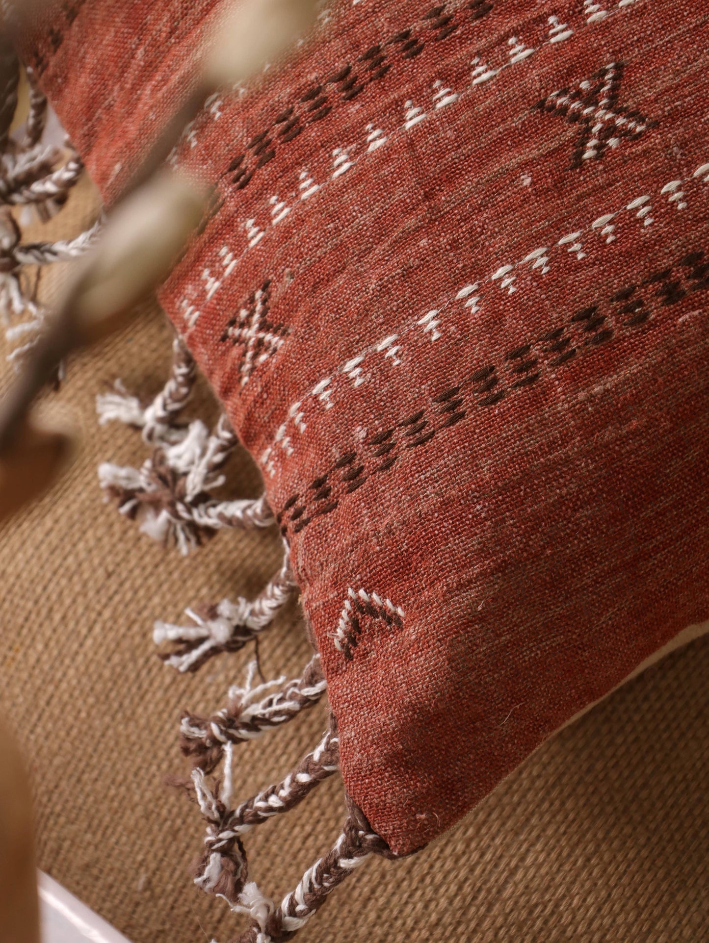 Rust Hand Embroidered Bhujodi Cover | 20” x 20” with feather insert