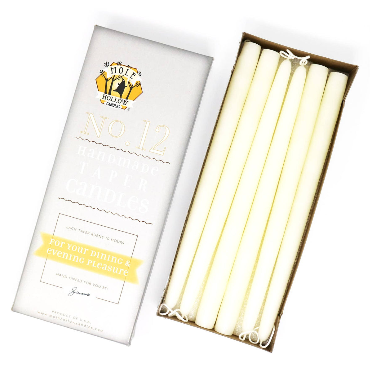 12" Hand Dipped Pure Beeswax Taper Candles - Ivory Beeswax