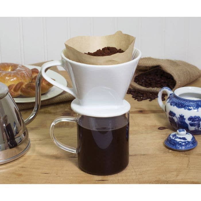 Pour Over White Porcelain Filter Cone,