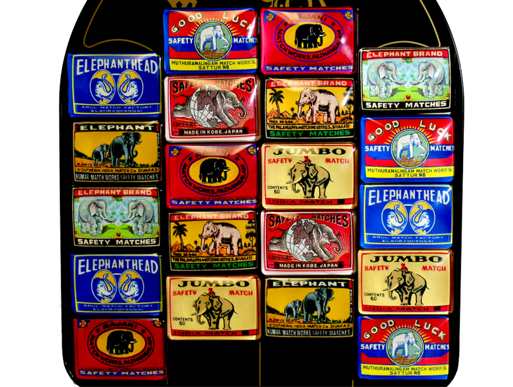Vintage Elephant Matchbox Glass Magnet