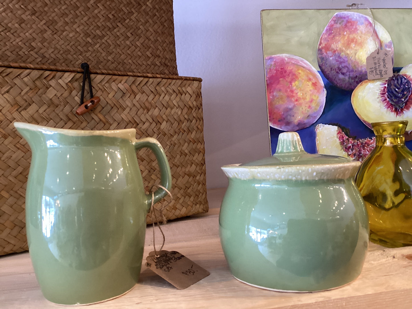 Vintage Avocado Creamer Pitcher + Sugar Bowl