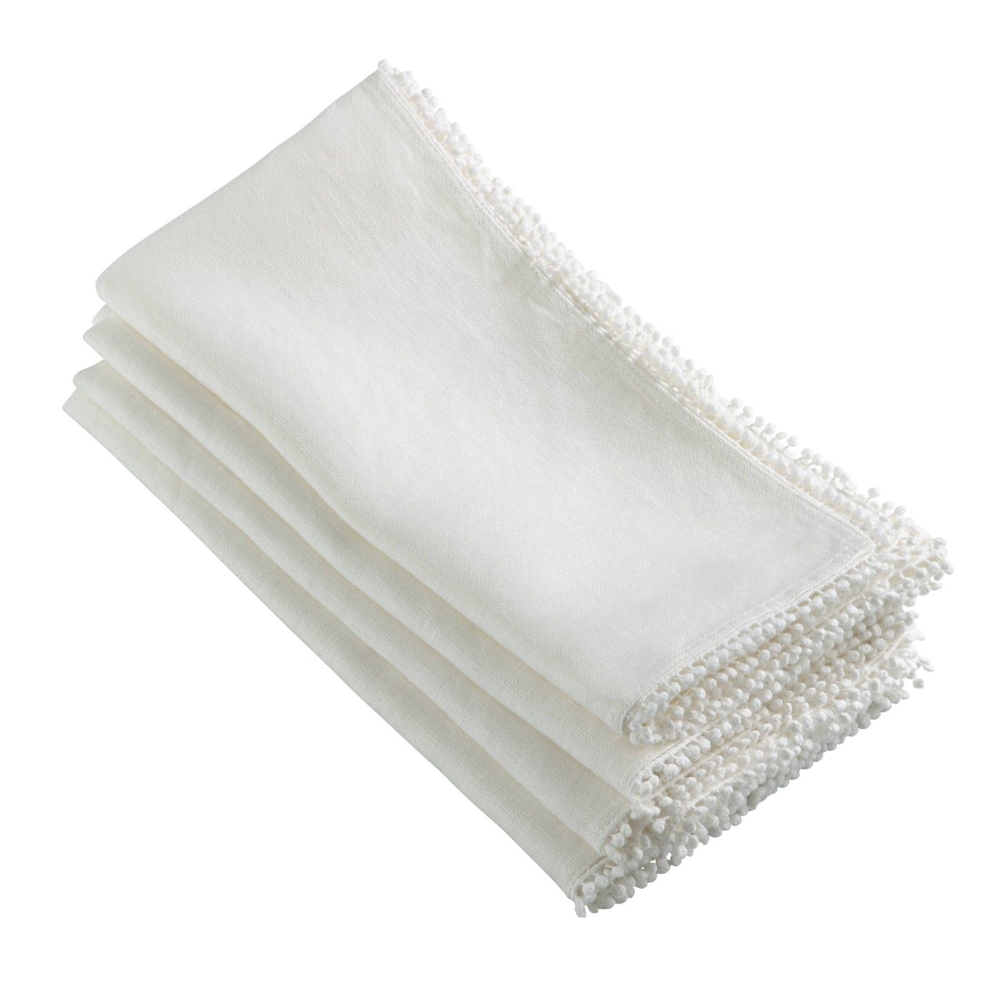 Pompom Border Linen Napkin: Ivory / 20"