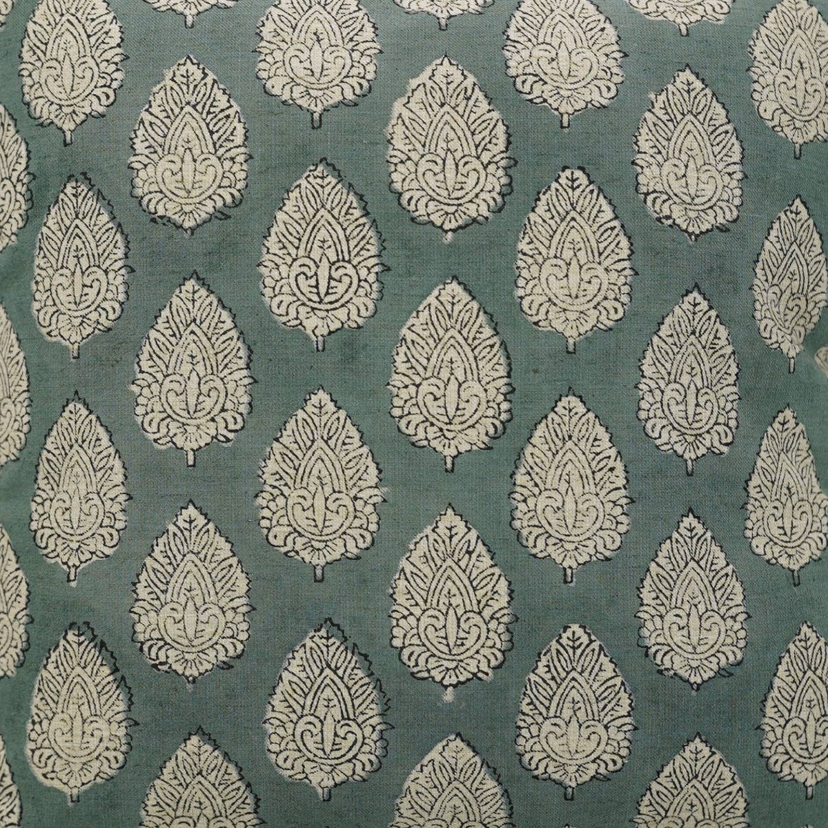 Indian Block Print Linen Blend Pillow Cover - Betal Leaf