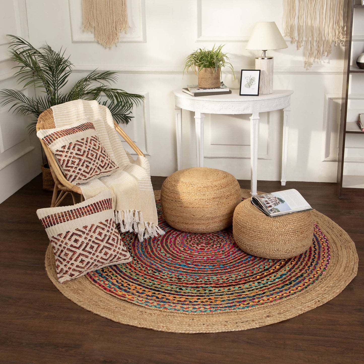 · REDEAR Jute Circular Pouf (19.5"x19.5"x14"; Jute Natural): Jute Natural / (19.5"x19.5"x14") Pack of 1