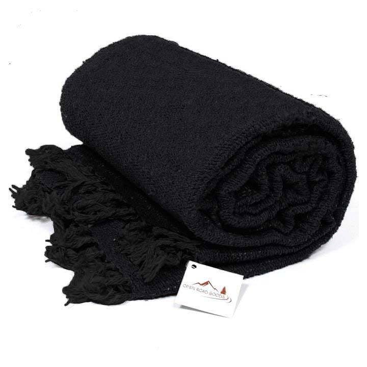 Solid Black Mexican Yoga Blanket