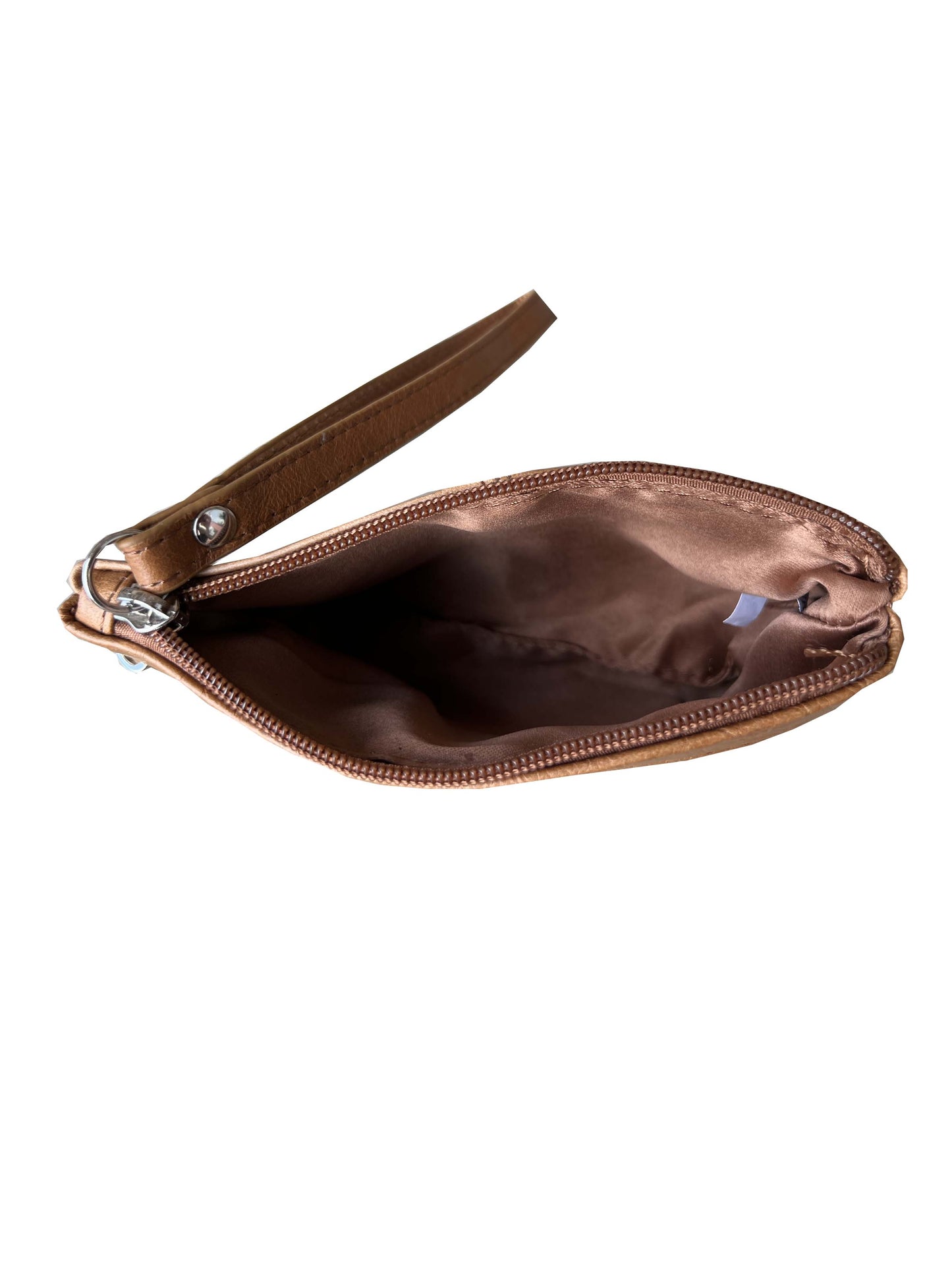 Light brown leather cosmetic case or clutch