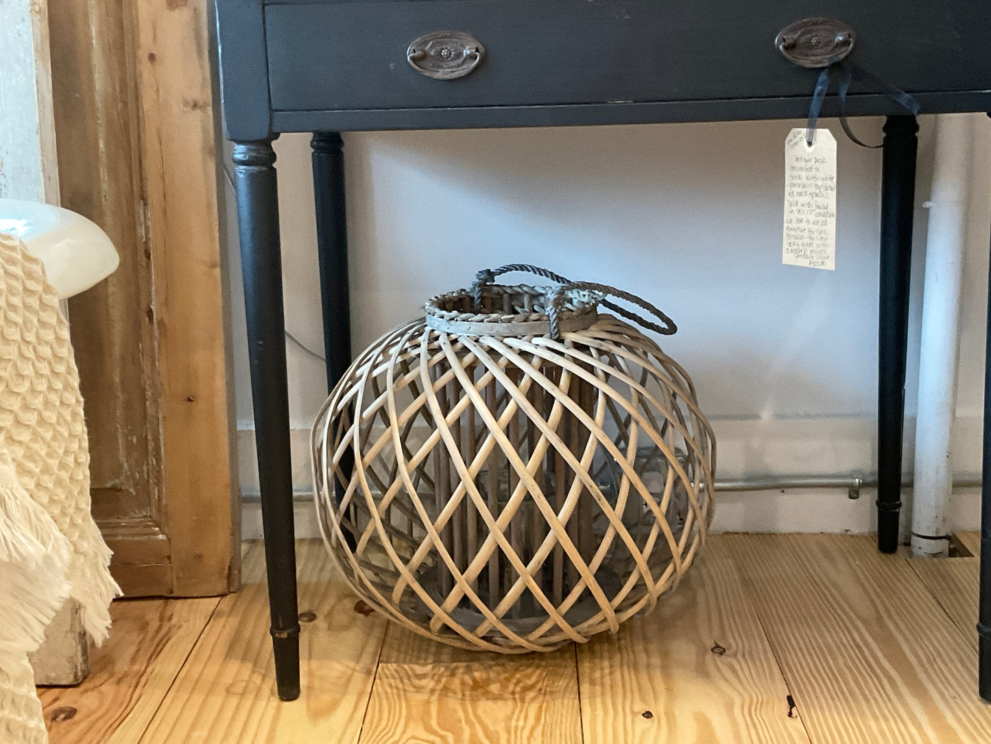 Large Round Rattan Lantern with Hurricane