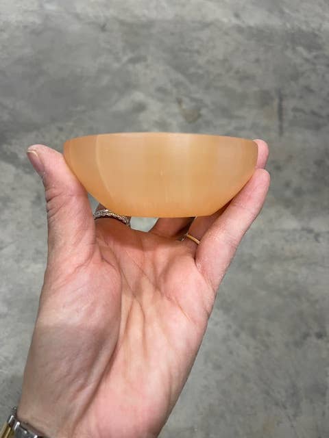 Peach Selenite Round Bowl