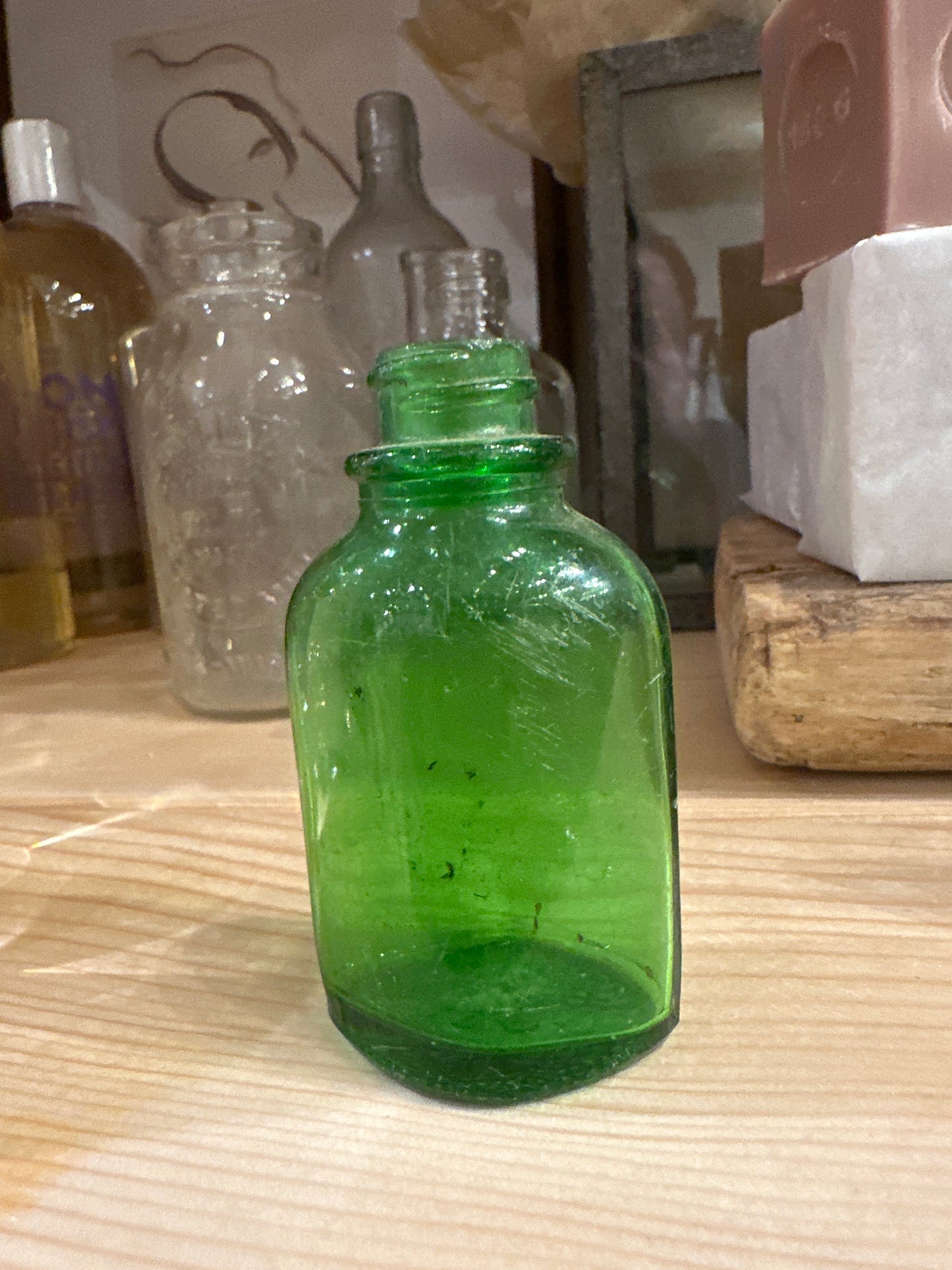 Green Screw Neck Apothecary Bottles, Vintage