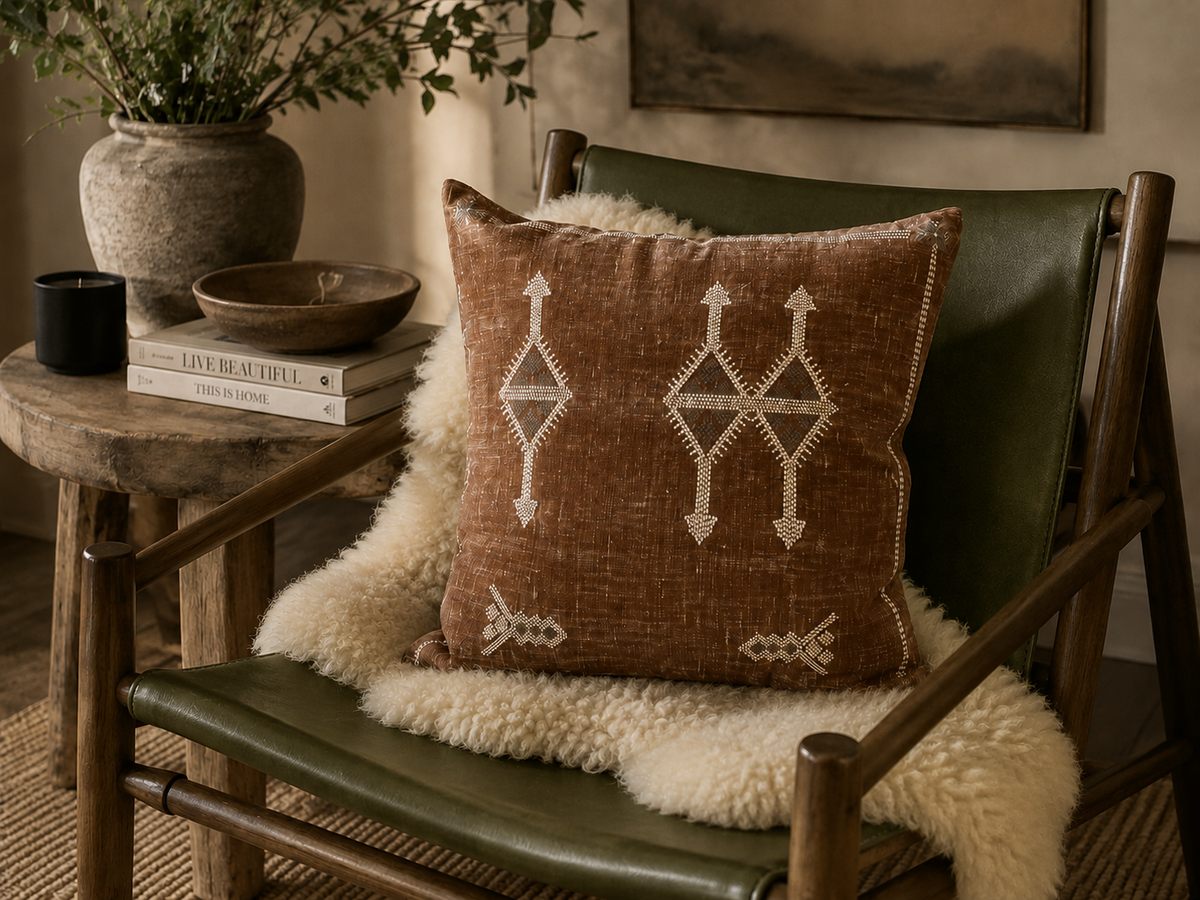20x20 Square Linen Embroidered Pillow Cover with feather insert