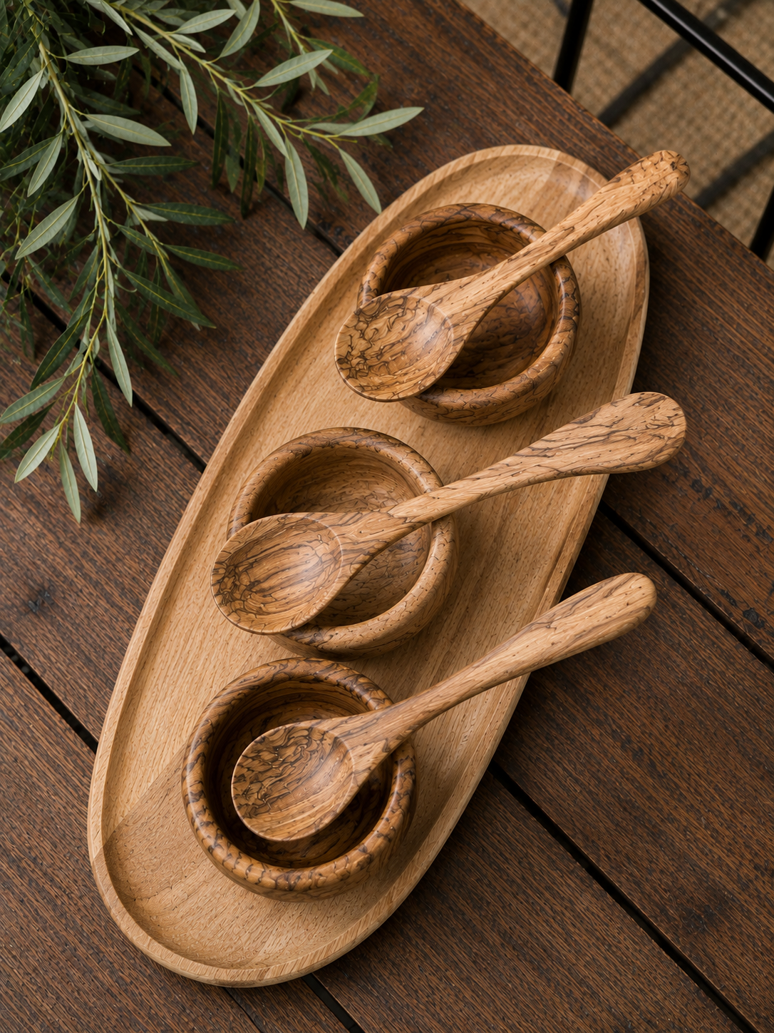 Olive Wood Condiment Bowl & Spoon Set