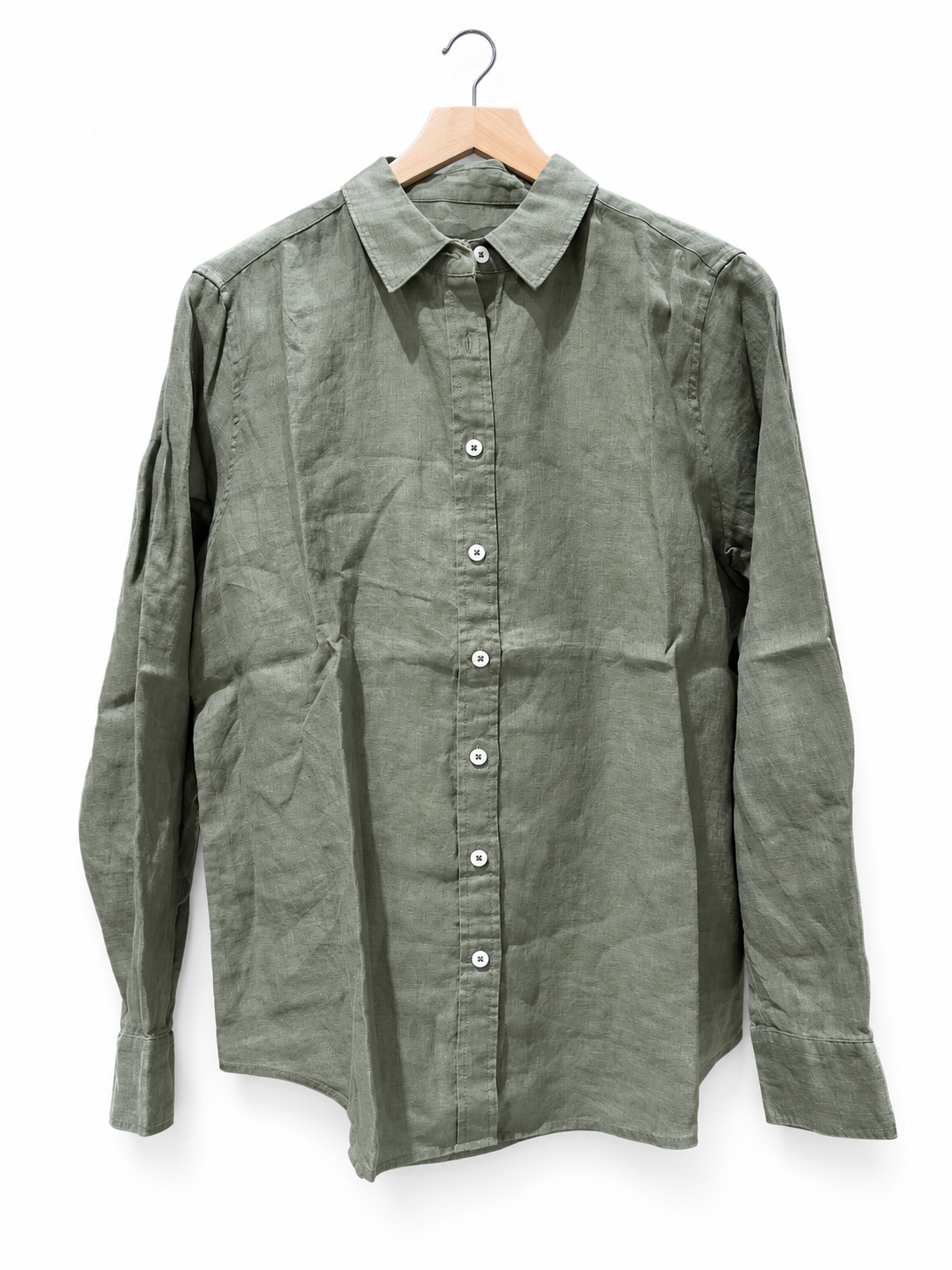 100% European Linen Long Sleeve Shirt- Bayberry Olive