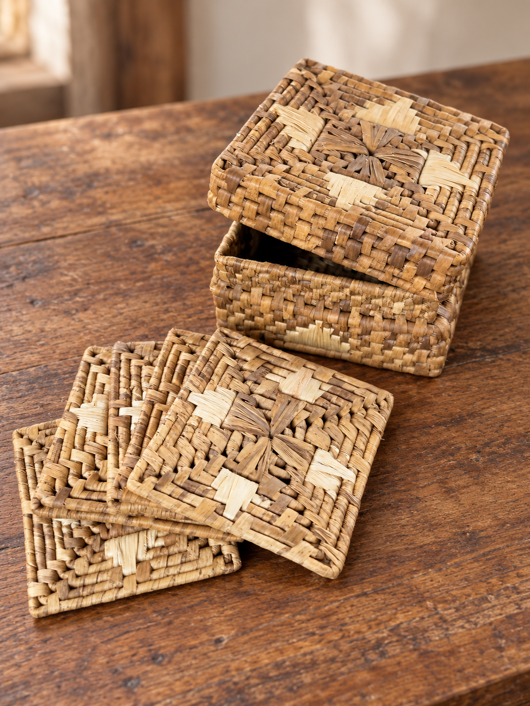 Handwoven Coaster Set/6 with Storage Box