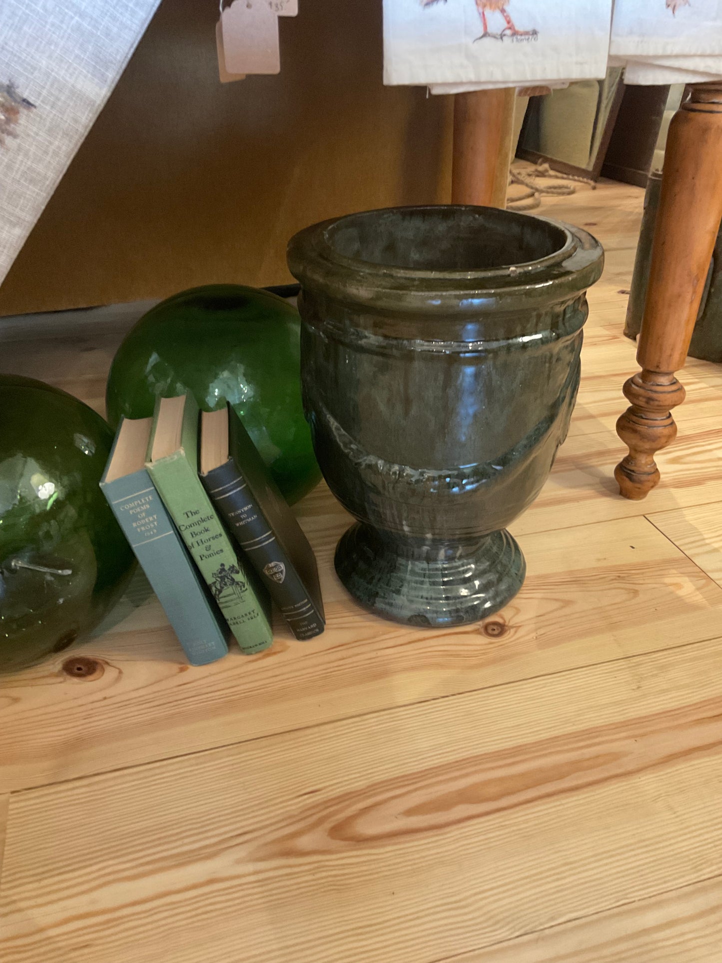 Blue/Green glazed teracotta footed pot