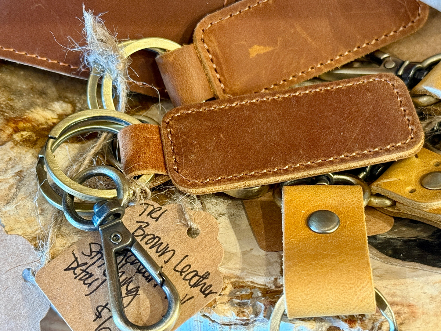 Genuine Leather Keychain, Small Keychain for Man and Women: Dark Brown