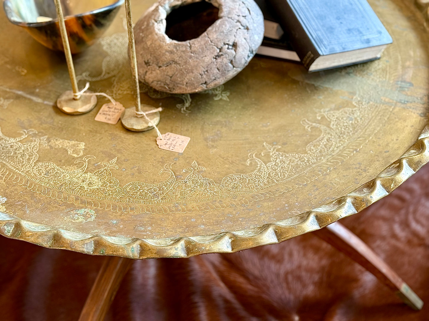 Moroccan Brass Pie Crust Table