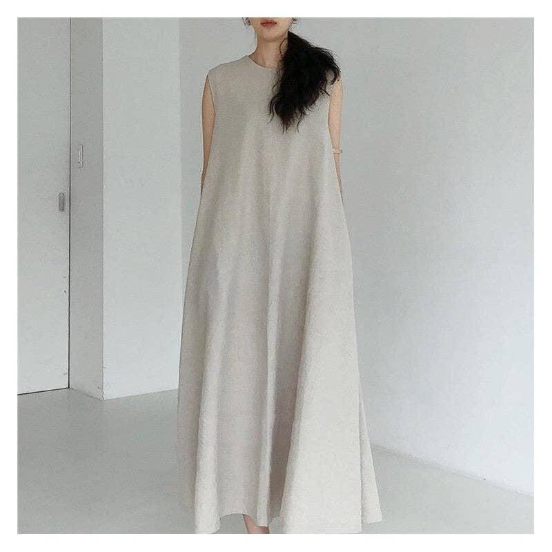 Solid Color Sleeveless Maxi Dress Apricot
