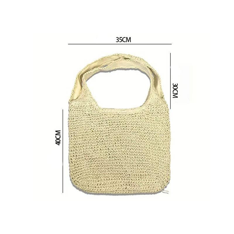 Summer Beach Woven Straw Shoulder Bag / Beige