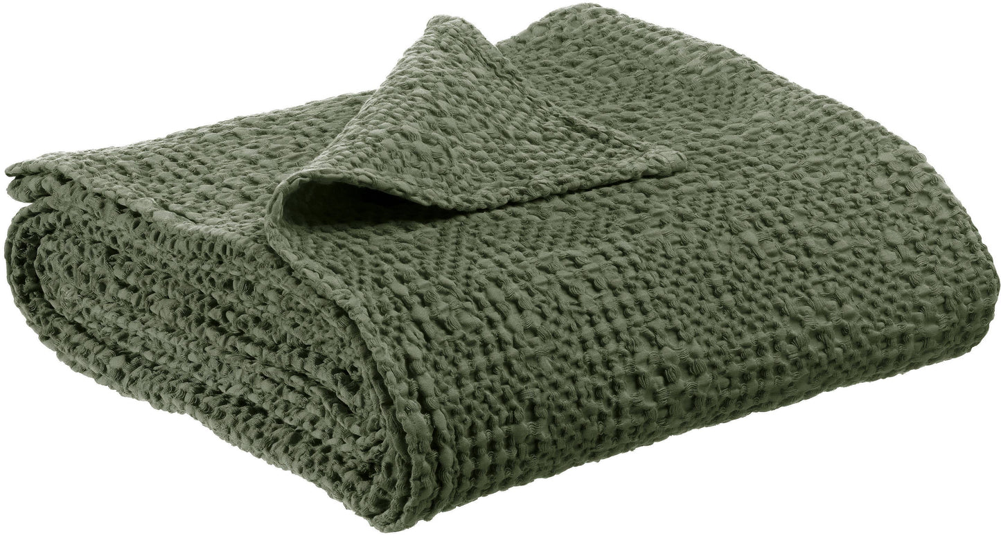 French 100% Stonewashed Cotton Blanket 140 X 200” Olive