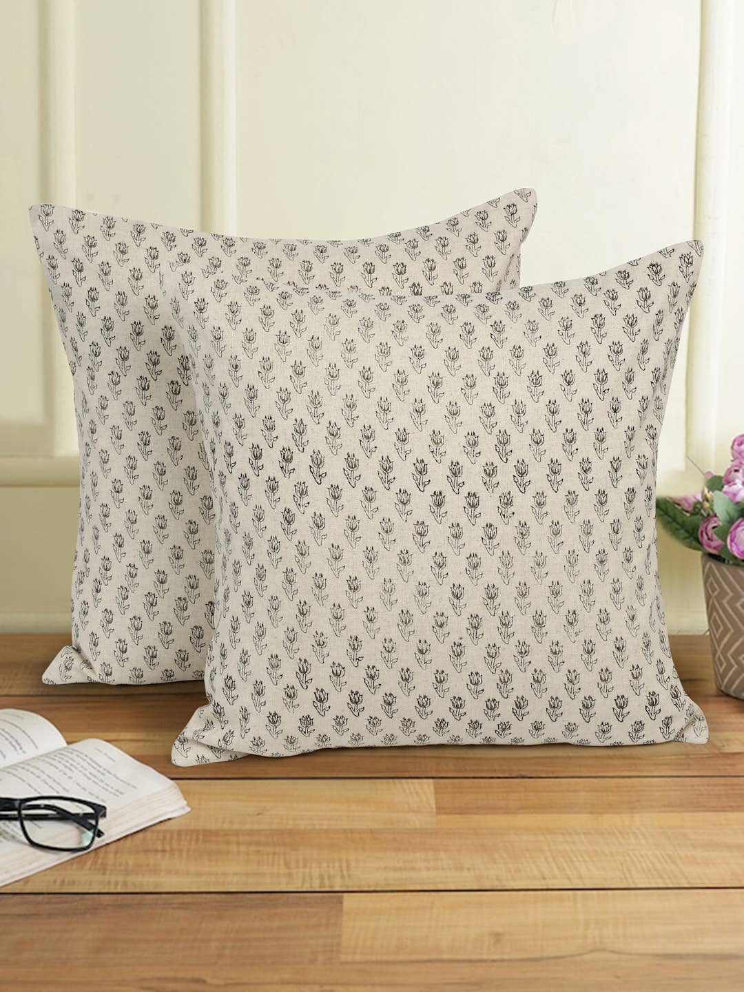 Charcoal Hand block printed pillow 20x20 with feather insert