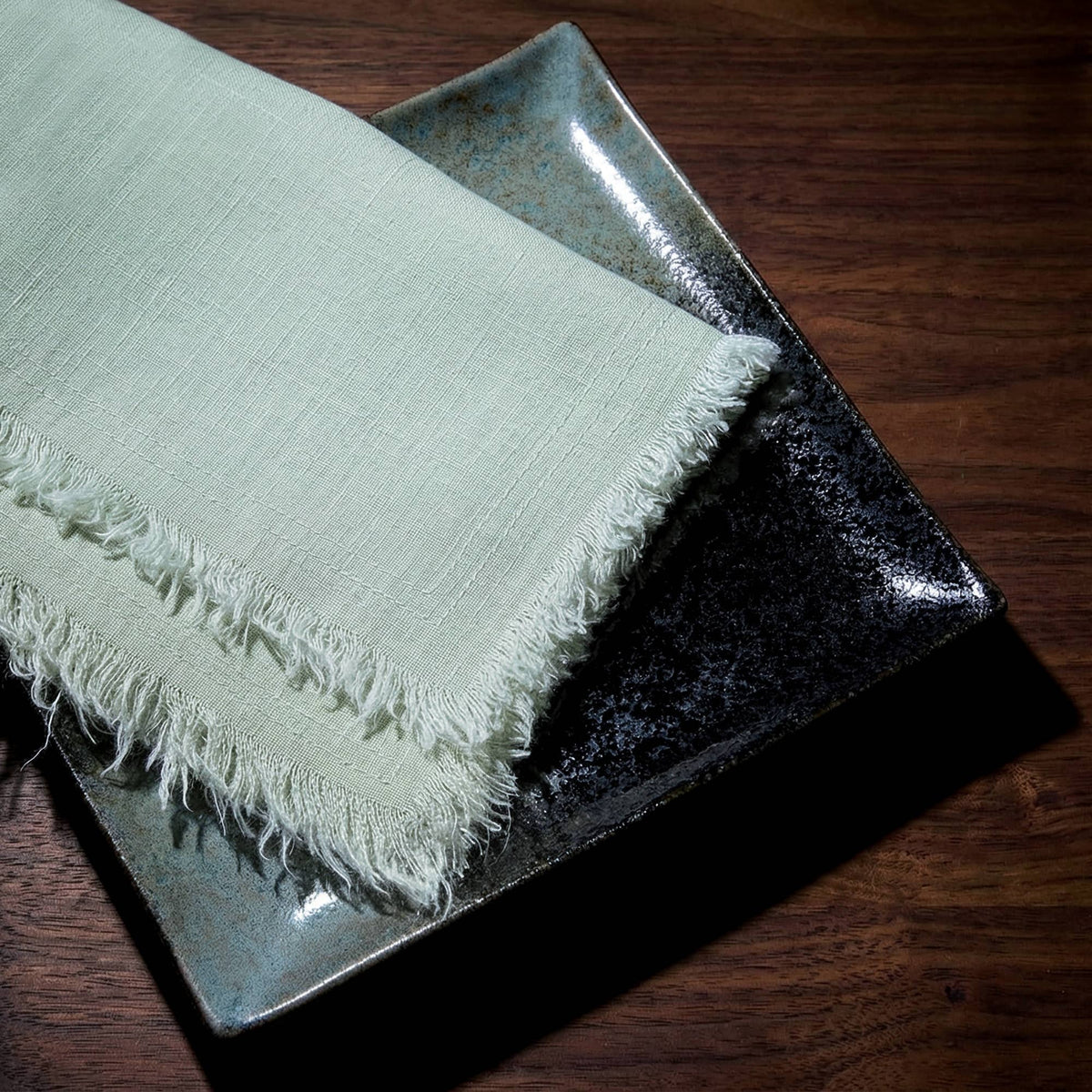 Fringed Raw Edge Pure French Linen Napkins Set of 4 -Sage