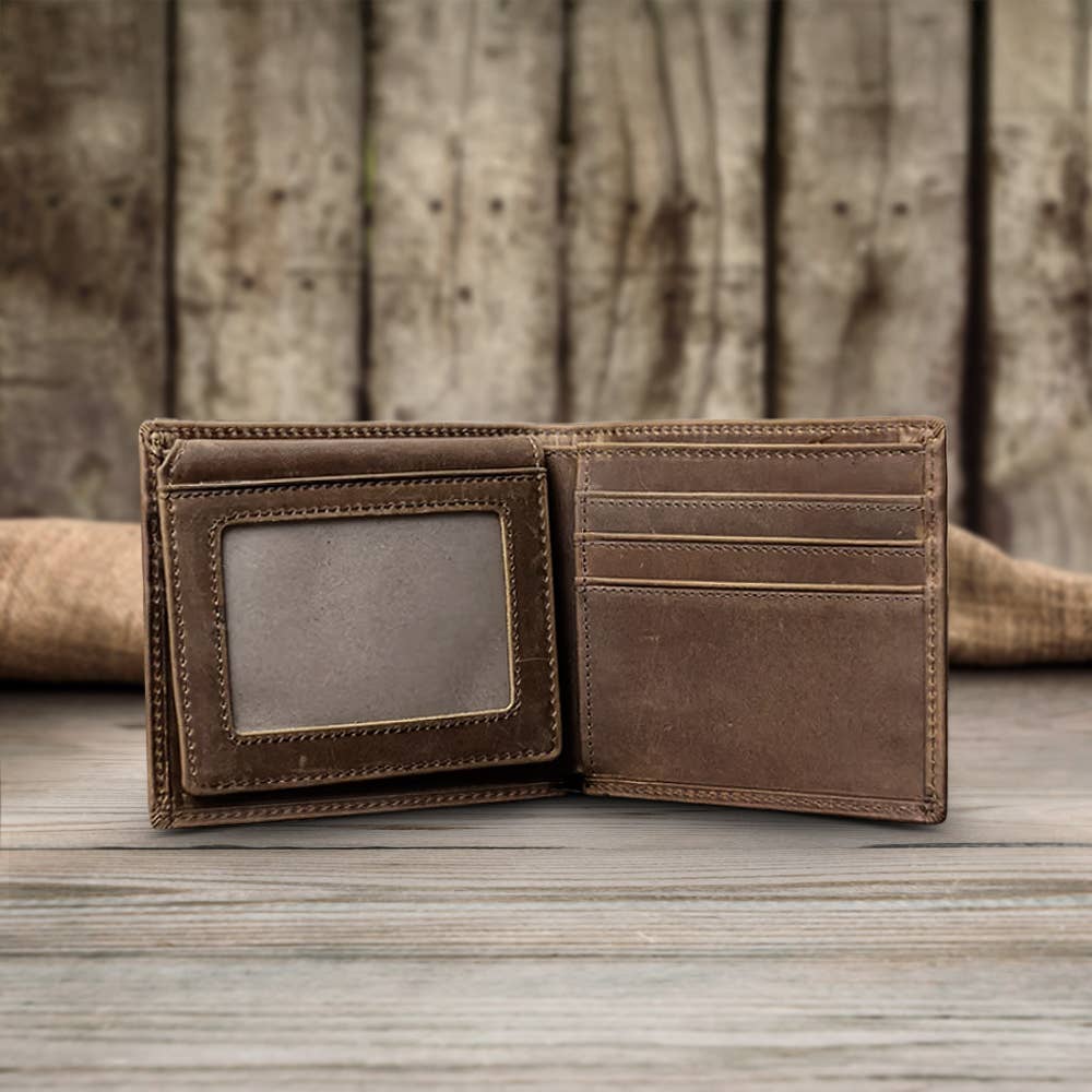 Genuine Leather Bifold Wallet for man Vintage wallet : Brown