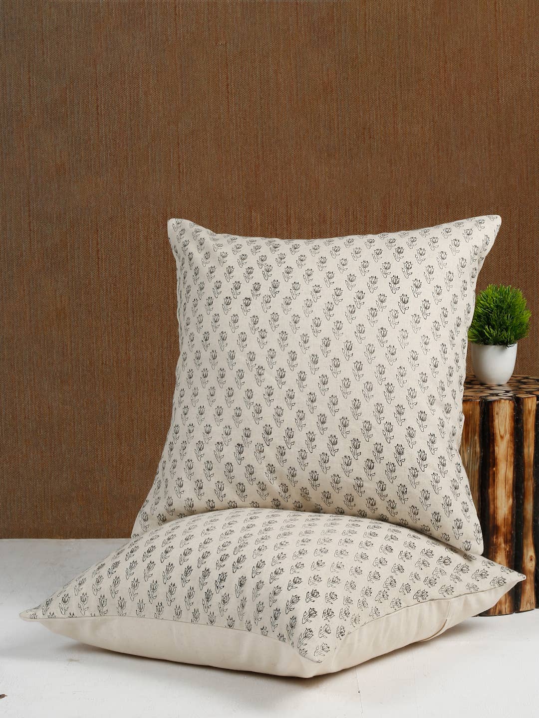 Charcoal Hand block printed pillow 20x20 with feather insert