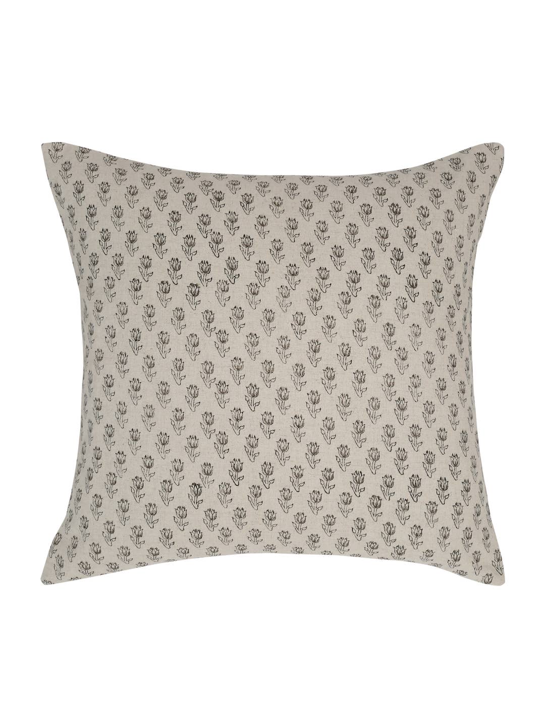 Charcoal Hand block printed pillow 20x20 with feather insert