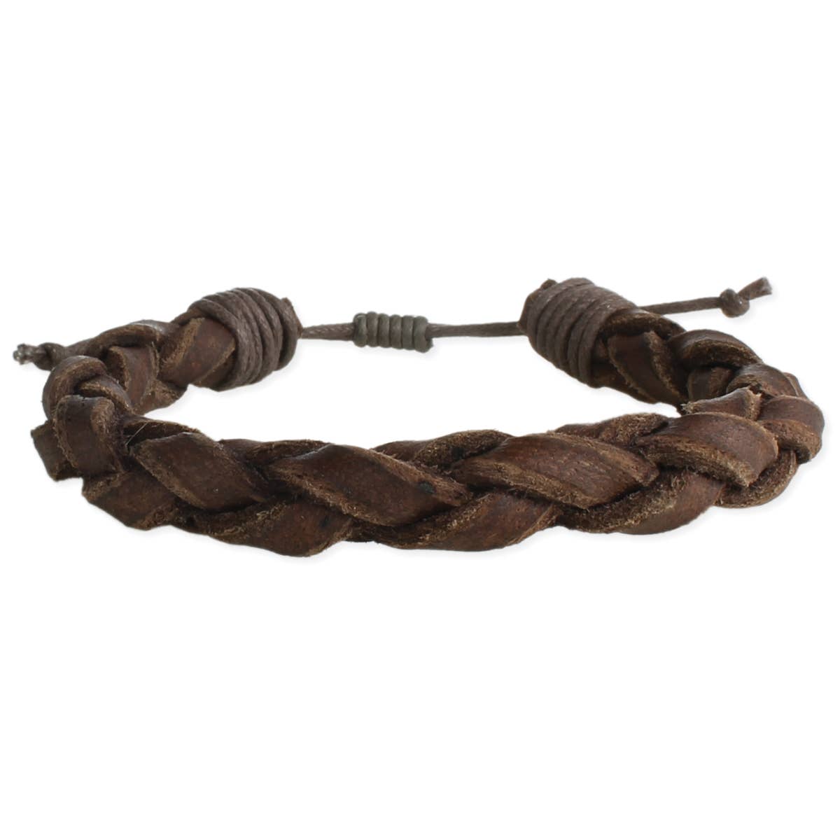 Brown Braided Leather Pull Bracelet