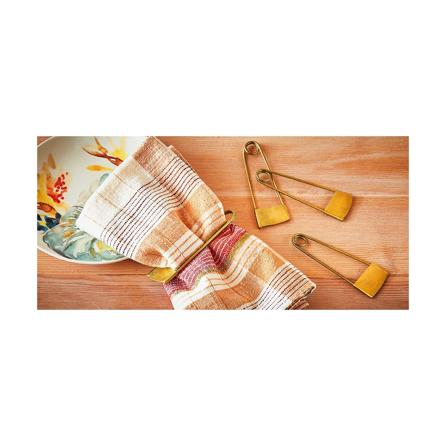 Safety Pin Napkin Ring Set of 4 - Antiqued Gold