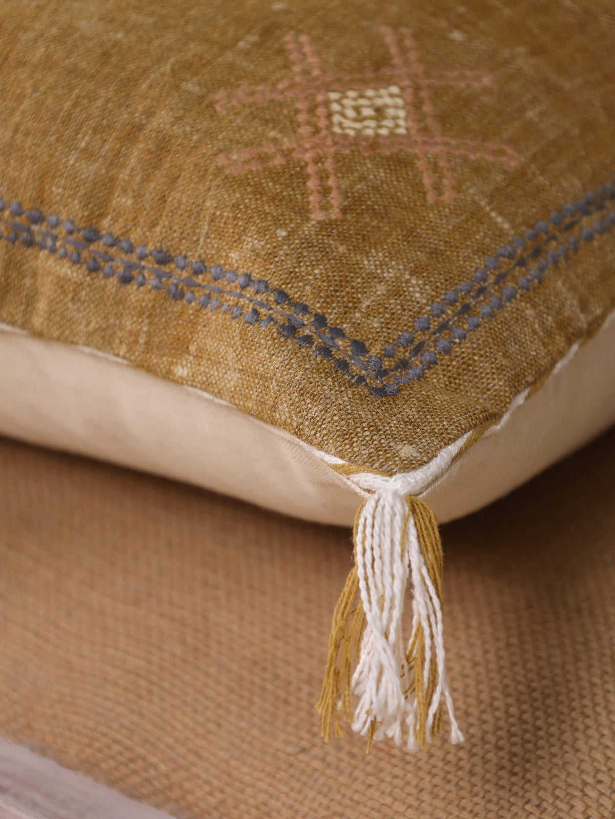20x20 Square Boho Embroidered Linen Pillow