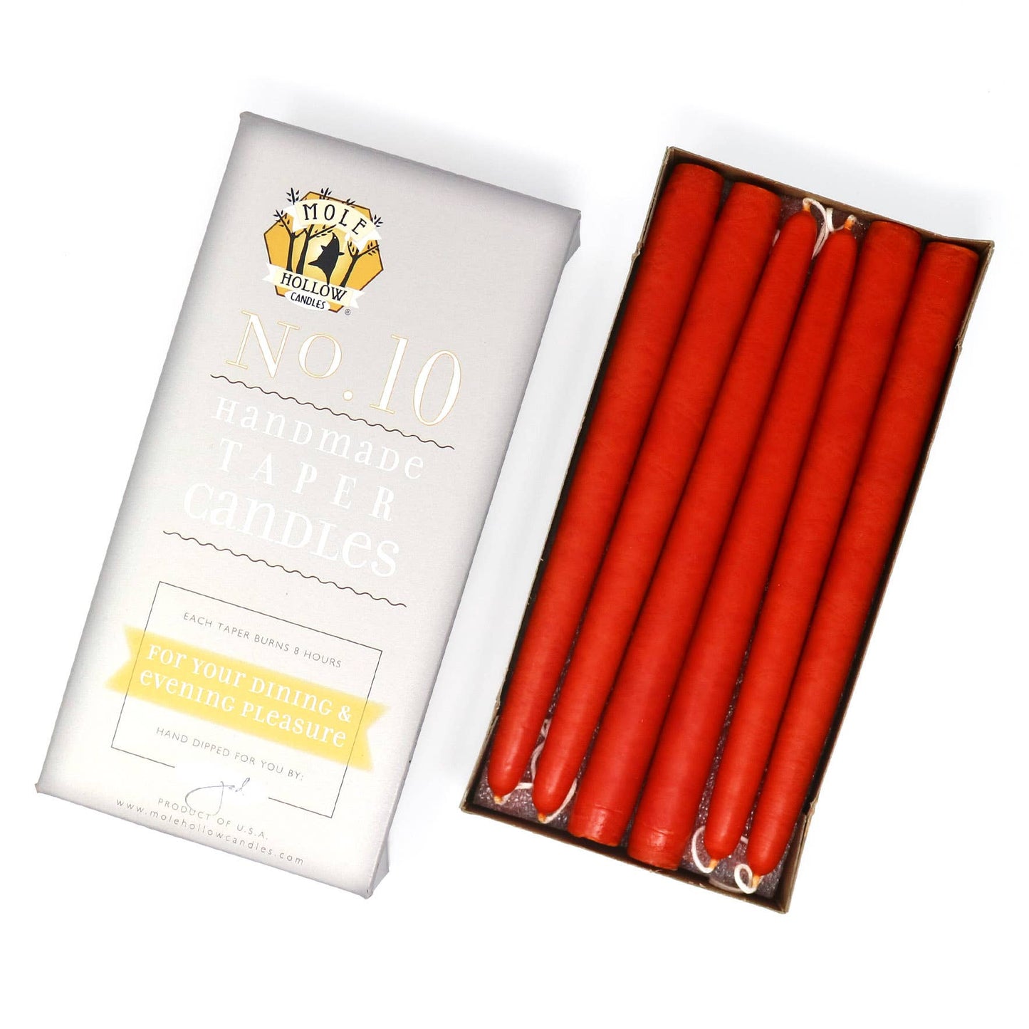 10" Hand Dipped Unscented Taper Candles - 39 Colors USA Made: Harvest Gold