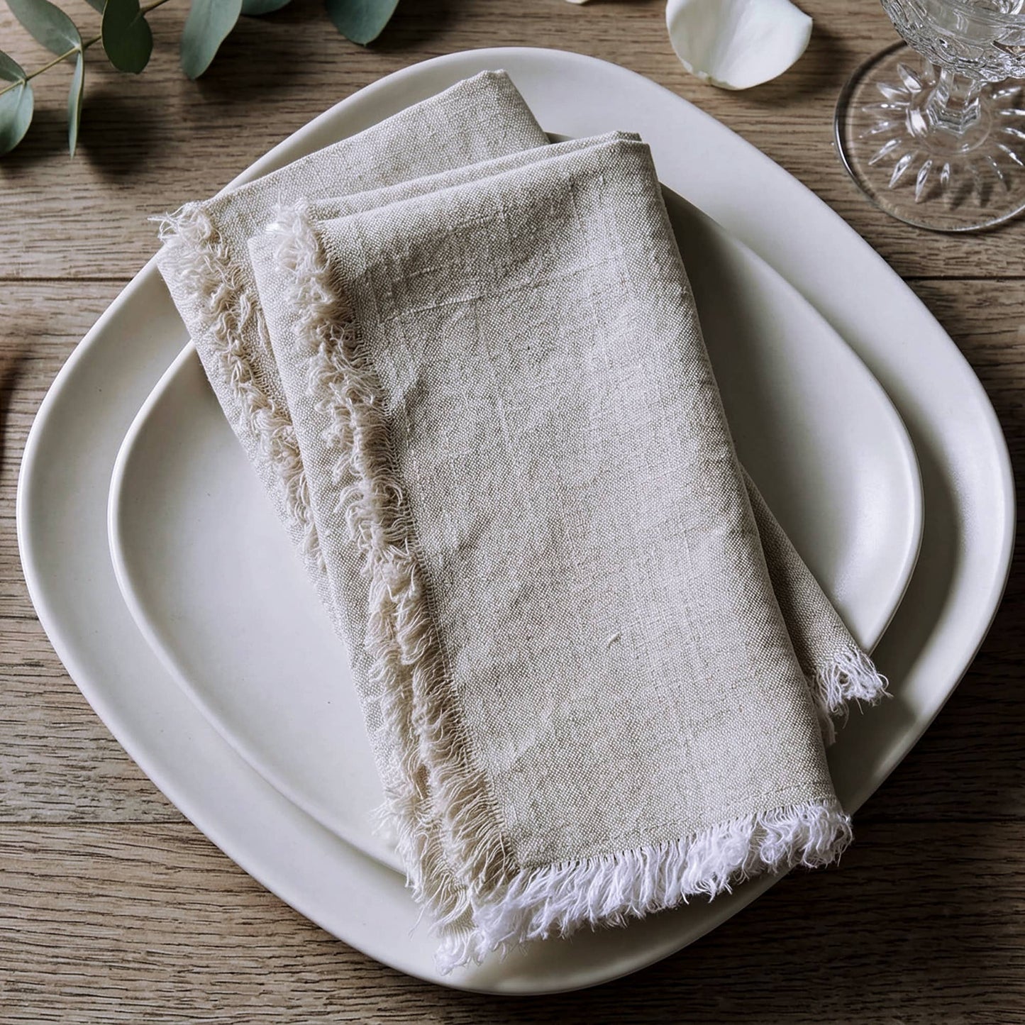 Fringed Raw Edge Pure French Linen Napkins Set of 4 -Natural