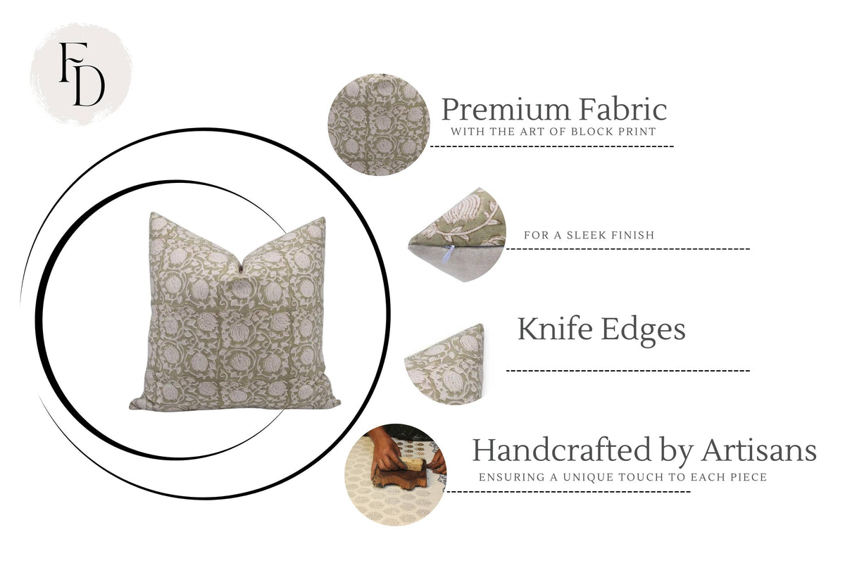 Royal Block Printed Duck Canvas Pillow - 6 kamal 20x20 Inch