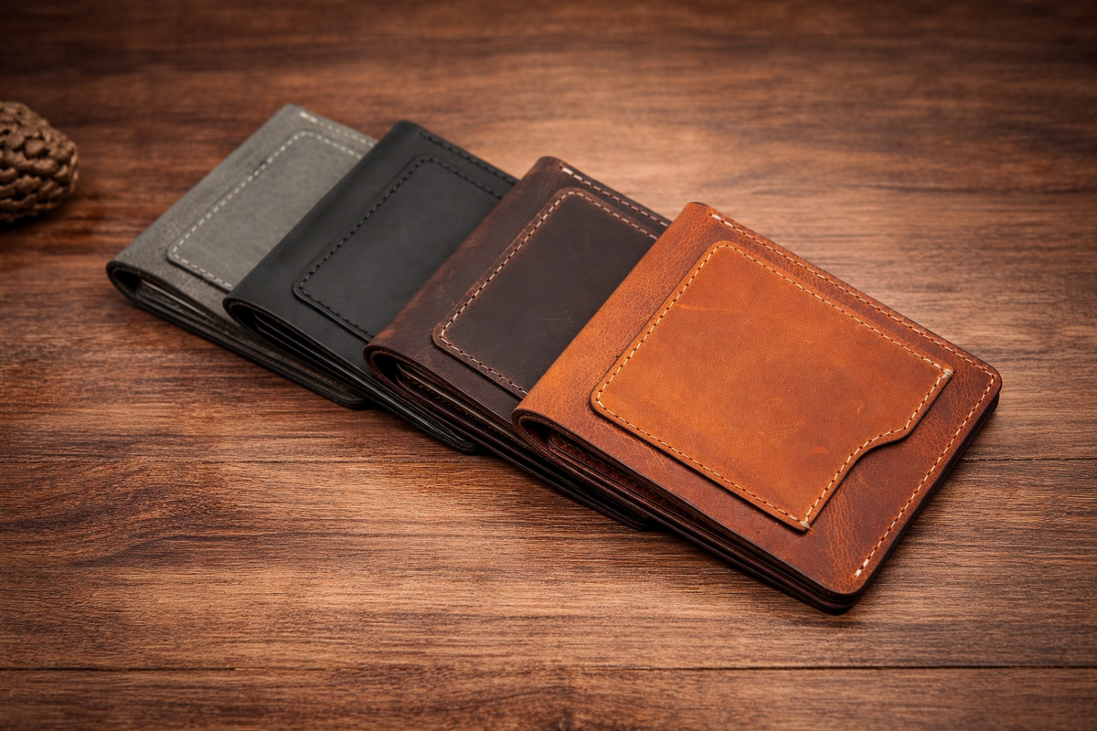 Men’s Full-Grain Crazy Leather Bifold Wallet Premium Leather: Light Brown