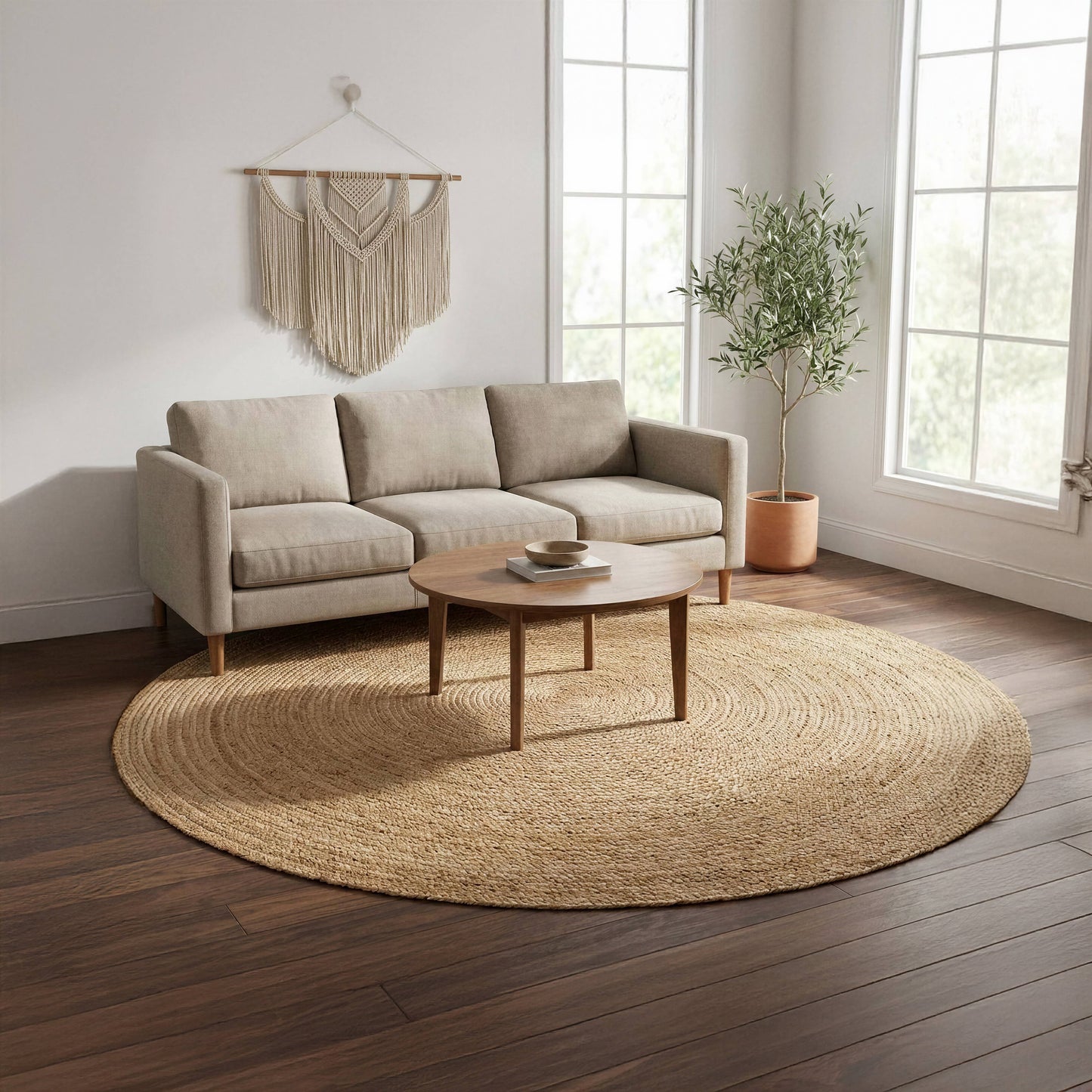 Round Area Rug 8 Feet Braided Natural Jute Rug: Natural / Circular 8'x8'
