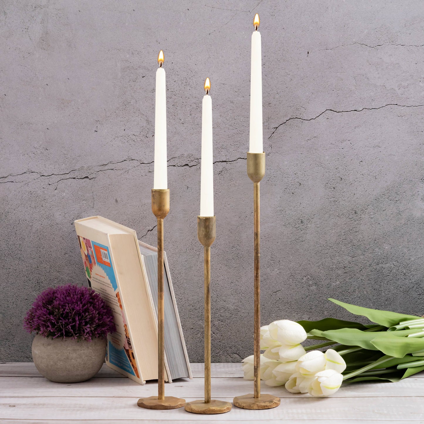 Aged brass 10.25" x Dia 2.25" candle holder