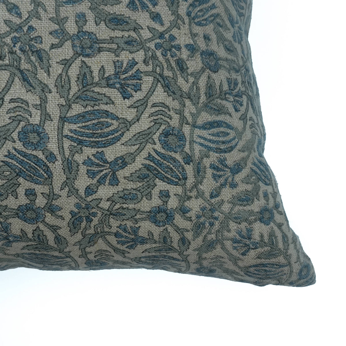 Floral Block Print Thick Linen Home Pillow Cover-Manjusha: Thick Linen / One Side / 20X20