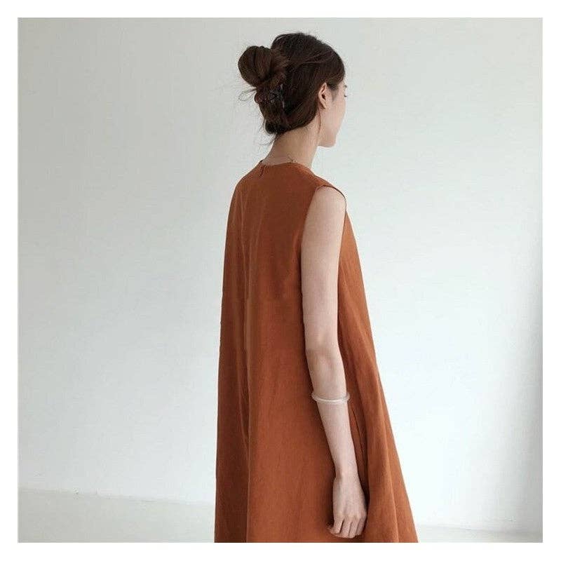 Linen Sleeveless Maxi Dress BLACK