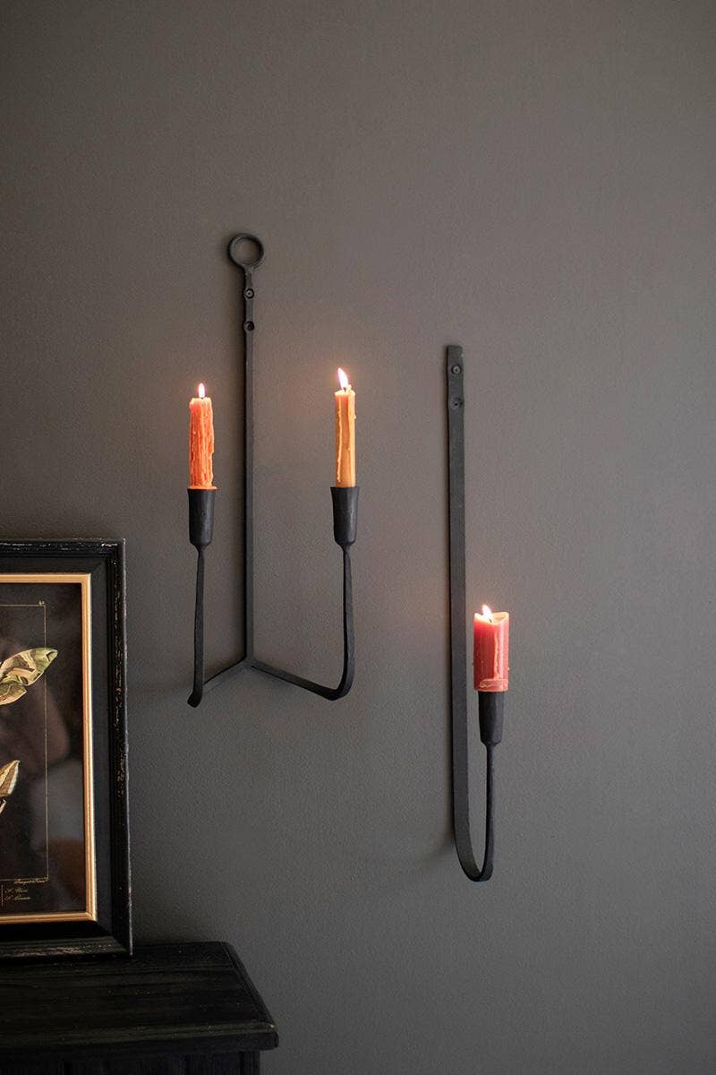 FORGED-IRON DOUBLE TAPER WALL SCONCE: Black / Forged Iron