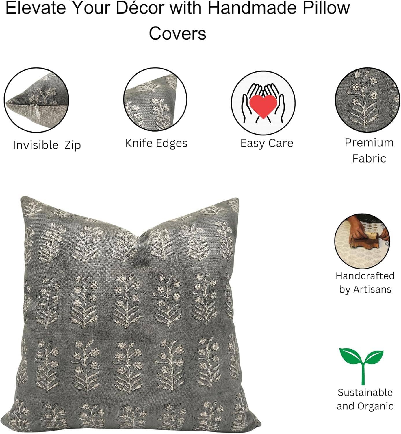 Indian Print Linen Blend Pillow Cover - Indradhanush: Linen Blend / One Side / 20X20