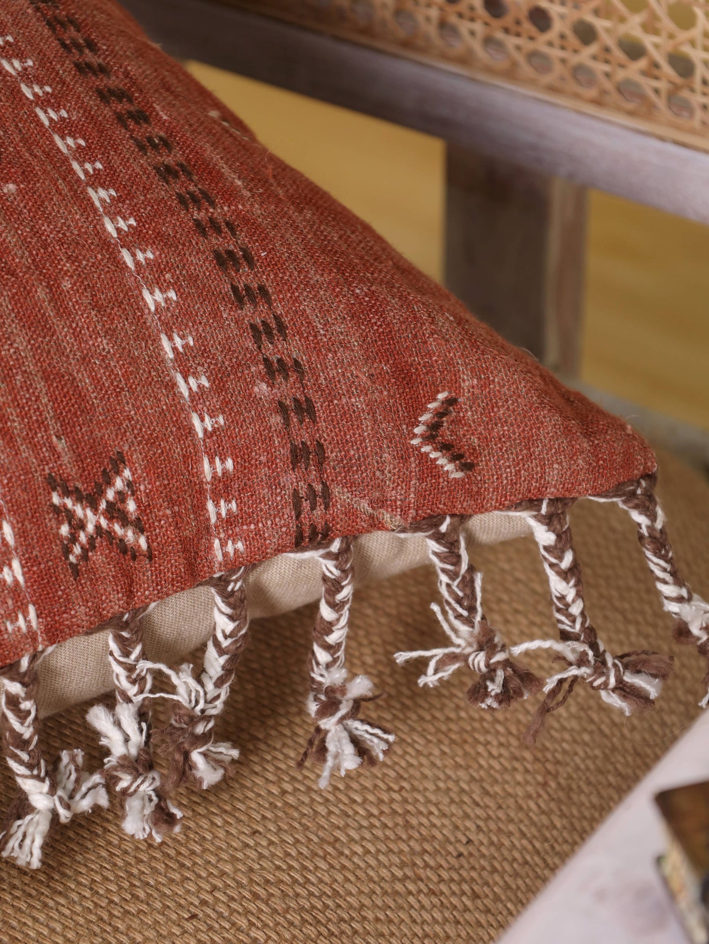 Rust Hand Embroidered Bhujodi Cover | 20” x  20” with feather insert