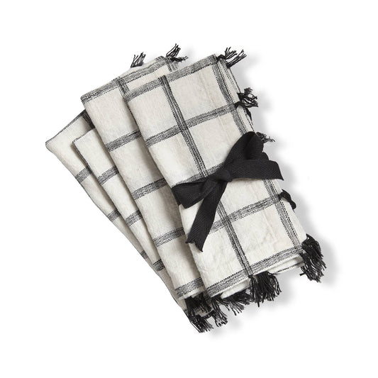 Tassel Check Napkin Set Of 4 - Black Multi / Cotton / Check