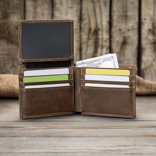 Genuine Leather Bifold Wallet for man Vintage wallet : Brown